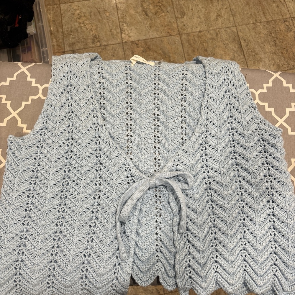 Light Blue Knit Vest with Tie Front